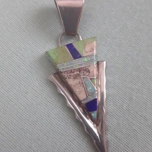 Modernist Navajo Opal Sterling Pendant by DM Begay
